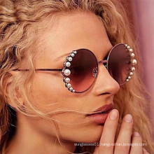 Pearl Sunglasses For Women  Round Sun Glasses Luxury Brand sunglasses Gradient Lens Shades